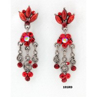 12-pair Crystal Earrings  - Red - ER-191RD