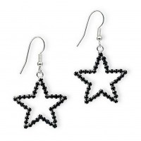 12-pair Dangling Rhinestones Star Earrings - Black - ER-20677JT