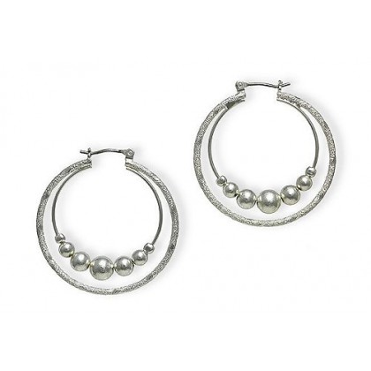12-pair Double Hoops Earrings - Silver Ball - ER-20875S