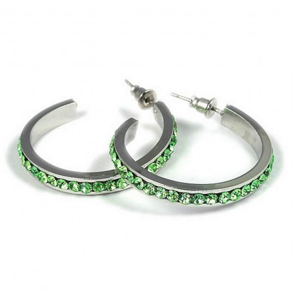 12-pair Rhinestone Post Hoops Earrings - Green - ER-21016PE