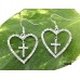 12-pair Dangling Rhinestones Heart w/ Cross Earrings - Clear - ER-21028