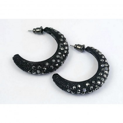 12-pair Rhinestone Post Hoops Earrings - Black - ER-21308HE