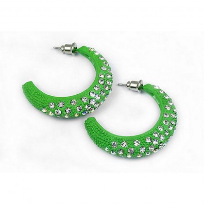 12-pair Rhinestone Post Hoops Earrings - Green - ER-21308PE