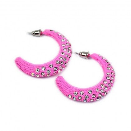 12-pair Rhinestone Post Hoops Earrings - Rose - ER-21308RO