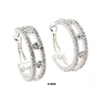 12-pair Rhinestone Post Hoops Earrings - Double Lines - ER-21355