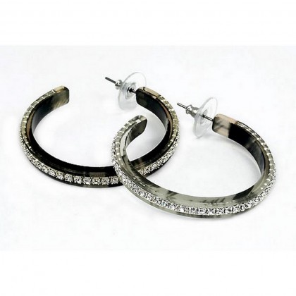 12-pair Rhinestone Hoops Earrings - Center Line - 1.6" - ER-21554JT