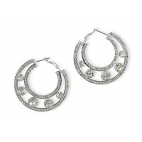 12-pair Rhinestone Post Hoops Earrings - Double Circles - ER-21557S-S