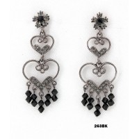 12-pair Crystal Earrings  - Black - ER-263BK