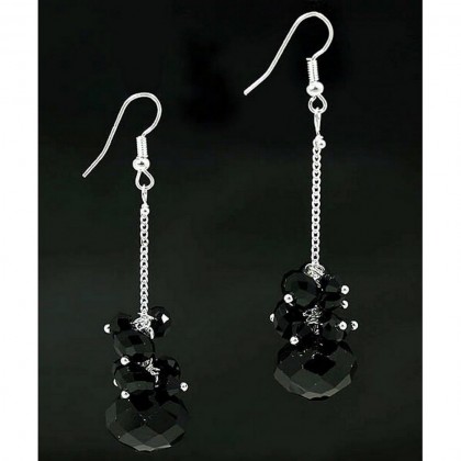 12-pair Dangling Crystal Earrings -Black - ER-ACE4517B