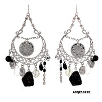 12-pair Chandlier Earrings w/ Dangling Stones - Black - ER-ACQE1022B