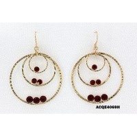 12-pair Triple Hoops Crystal Dangle Earrings/ Gold 12-pair Tone - Red - ER-ACQE4069H