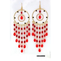 12-pair Chandelier Rhinestone Earring - Red - ER-CE349RD