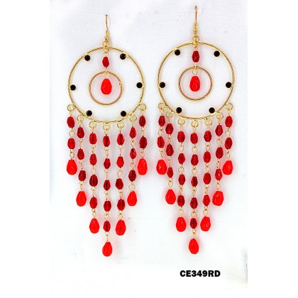 12-pair Chandelier Rhinestone Earring - Red - ER-CE349RD