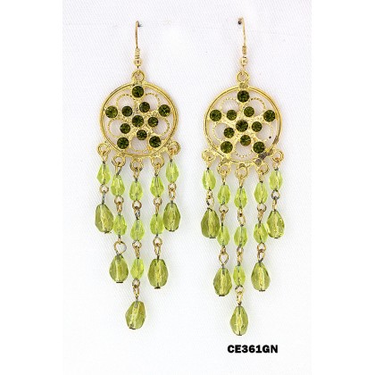 12-pair Chandelier Rhinestone Earring - Green - ER-CE361GN