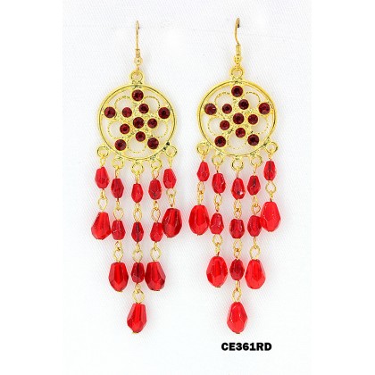 12-pair Chandelier Rhinestone Earring - Red - ER-CE361RD