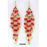 12-pair Chandelier Rhinestone Earring - Red - ER-CE363RD
