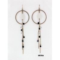 12-pair Gold Circle w/White Gem Stone Dangling  - ER-CQE0575A