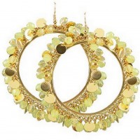 12-pair Large Hoop w/ Discs & Beads Earrings - Green - ER-E1309GN