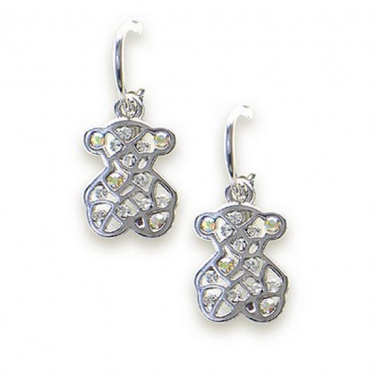 12-pair T-Bear Charm w/ Crystal Earrings - Rhodium Pla12-pair Ting - Clear - ER-E2199CL