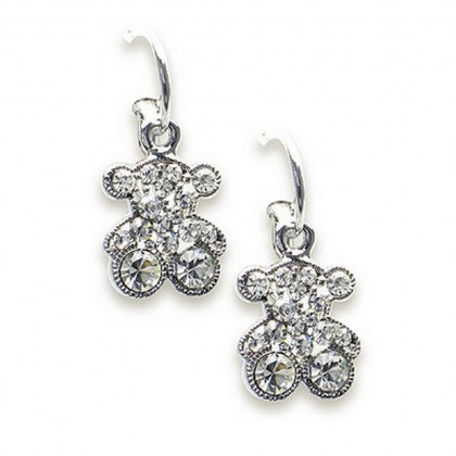 12-pair T-Bear Charm w/ Crystal Earrings - Rhodium Pla12-pair Ting - Clear - ER-E2201CL