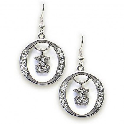 12-pair T-Bear Charm w/ Crystal Earrings - Rhodium Pla12-pair Ting - Clear - ER-E2495CL