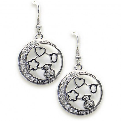 12-pair T-Bear Charm w/ Crystal Earrings - Rhodium Pla12-pair Ting - Clear - ER-E2496CL