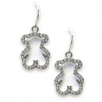 12-pair T-Bear Charm w/ Crystal Earrings - Rhodium Pla12-pair Ting - Clear - ER-E2598CL