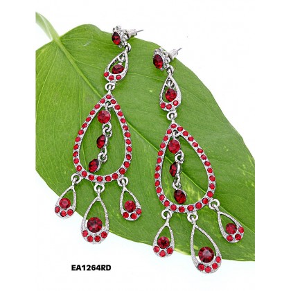 12-pair Chandelier Crystal Earrings - Red - ER-EA1264RD