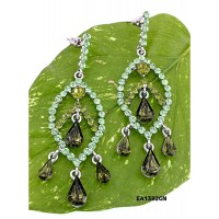 12-pair Crystal Big Leaf w/ Tear Drops Earrings - Green - ER-EA1392GN