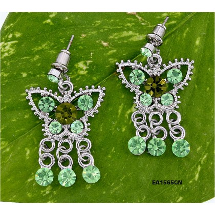 12-pair Crystal Big Butterfly w/ Danglings - Green - ER-EA1565GN