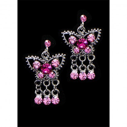 12-pair Crystal Big Butterfly w/ Danglings - Pink -  ER-EA1565PK