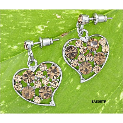 12-pair Crystal Heart Earrings - Topaz - ER-EA505TP