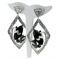 12-pair Hand Hammered Foil Look Earrings - Diamond Cut w/ Black Rhinestones - ER-OE0154RD-BKD