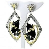 12-pair Hand Hammered Foil Look Earrings - Diamond Cut Two-tone w/ Black Rhinestones - ER-OE0154TT-BKD