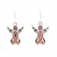 12-pair Ear Rings - Angel with Pink Ribbon - Pink