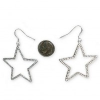 12-pair Rhodium Plated Rhinestone Dangling Star Earrings - ER-SE1018