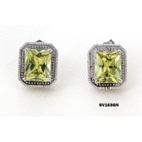 12-pair Casting Silver Earrings w/ CZ - Green - ER-SV163GN