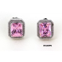 12-pair Casting Silver Earrings w/ CZ - Pink - ER-SV163PK