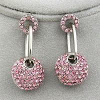 12-pair Crystal Circle Earrings - Pink - ER-TJEA02PK