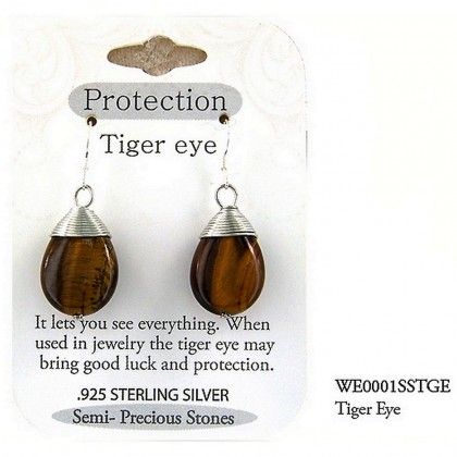 12-pair Semi Precious Stone Earrings - Tiger Eye -"PROTECTION " - ER-WE0001SS-TGE