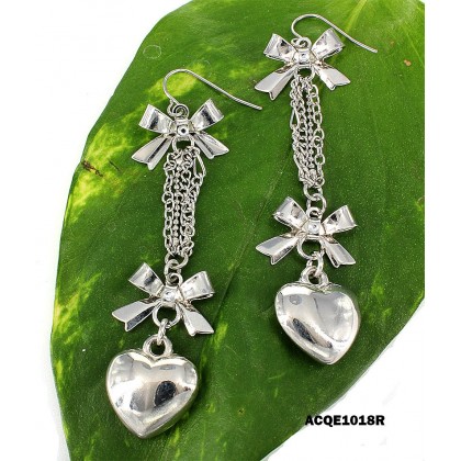 12-pair Dangling Bow Earrings w/ Heart Charms - ER-ACQE1018R