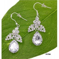 12-pair Rhinestone Leaf w/ Dangling Tear Drop Earrings - Clear - ER-21756