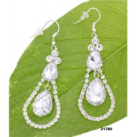 12-pair Rhinestone Linear Pear Shape w/ Dangling Tear Drop Earrings - Clear - ER-21760