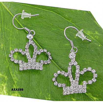 12-pair Rhinestone Crown Earrings - Clear - ER-AEA59S