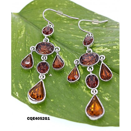 12-pair Crystal Tear Drop Earrings - Topaz - ER-CQE4052G1