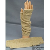 Gloves - 12-pair Fingerless Wool /Rabbit Fur Opera Glove - Camel Color - GL-1002CM