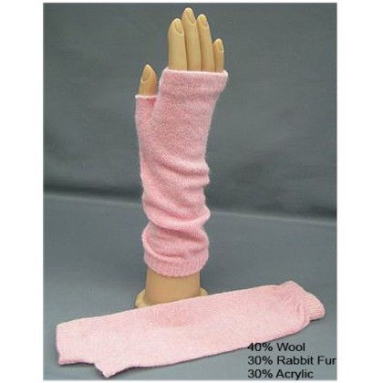 Gloves - 12-pair Fingerless Wool /Rabbit Fur Opera Glove - Pink Color - GL-1002PK