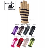 Gloves- 12-pair Knitted Striped SmartTips Touchscreen Gloves - GL-11KG024