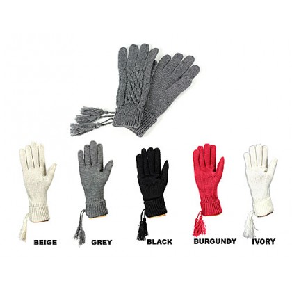 Gloves - 12-pair Knitted Gloves with Tassel - GL-CG-35