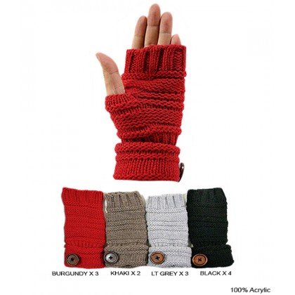 Gloves - 12-pair Knitted Fingerless Rollup Cuff  W/ Button - GL-G2115
